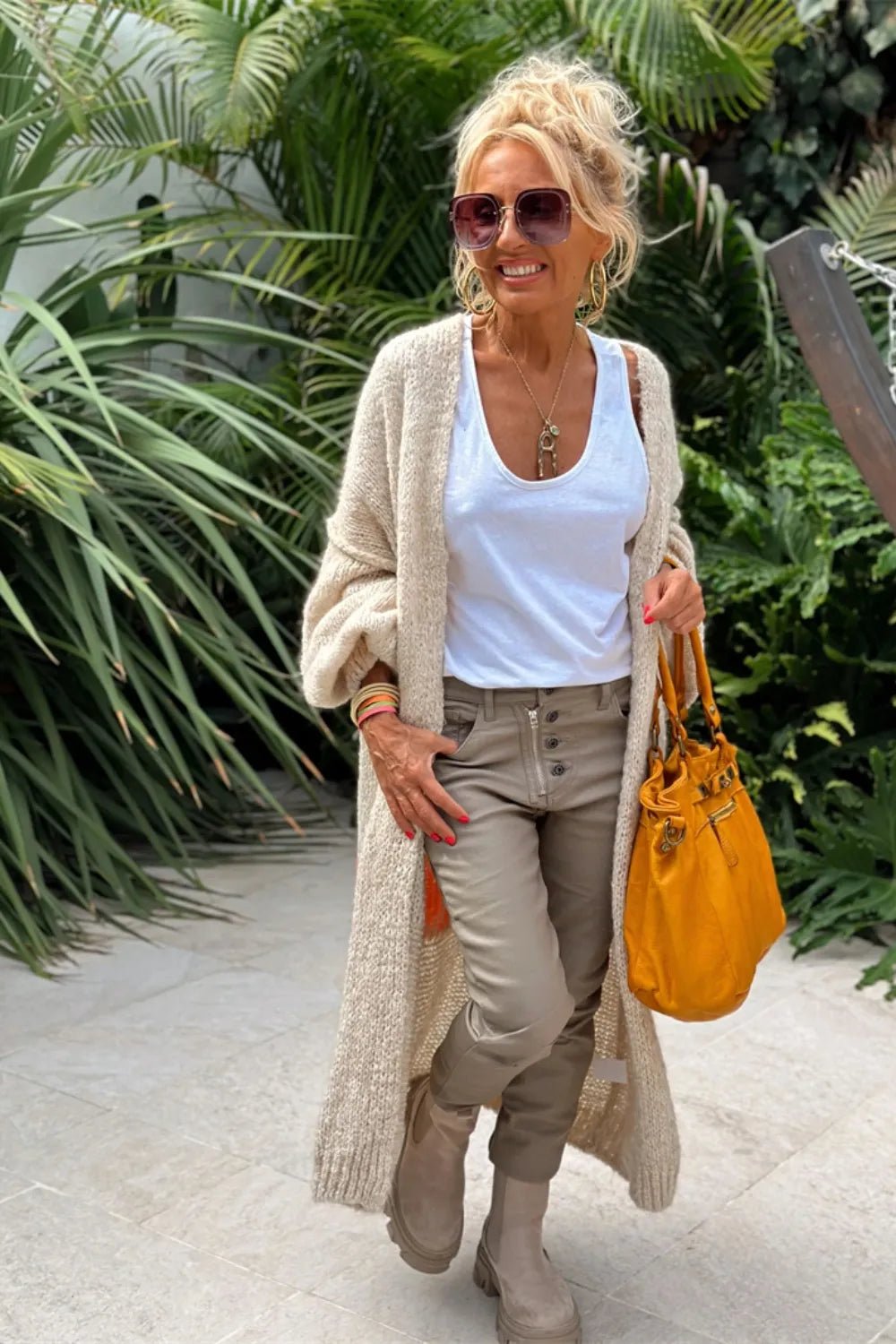 Letter Dropped Shoulder Long Sleeve Cardigan - MAD RUFFI