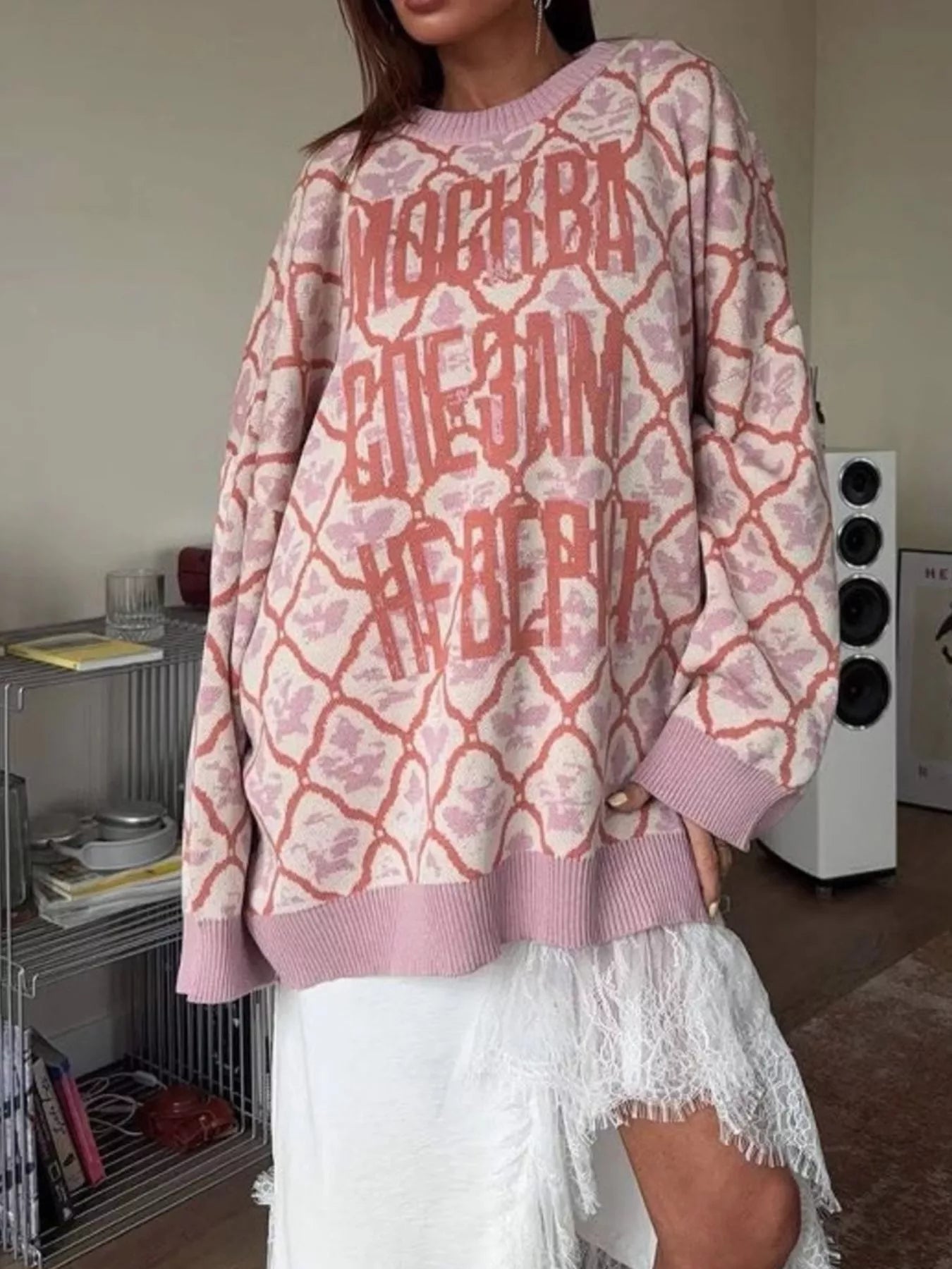 Letter Round Neck Long Sleeve Sweater - MAD RUFFI