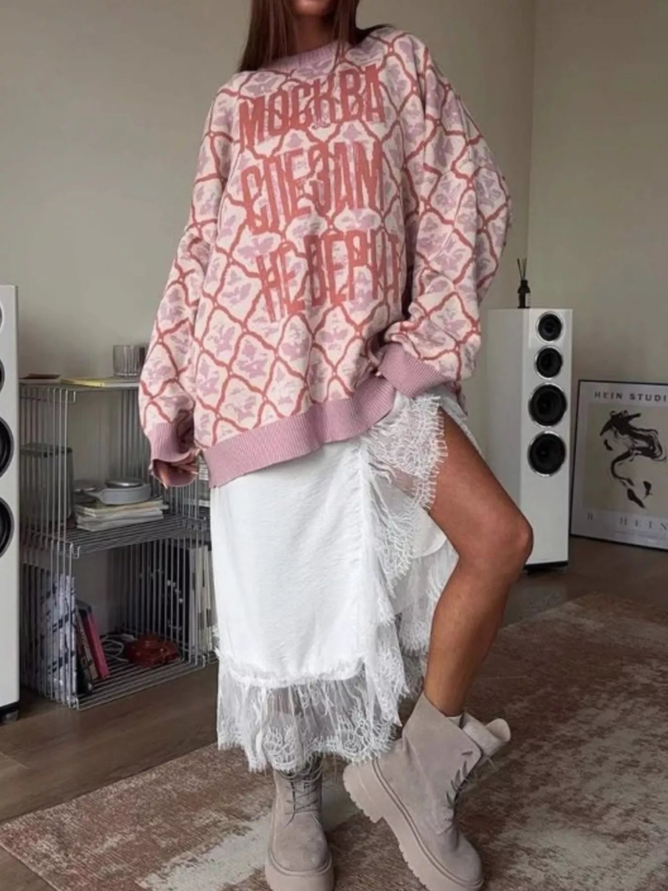 Letter Round Neck Long Sleeve Sweater - MAD RUFFI