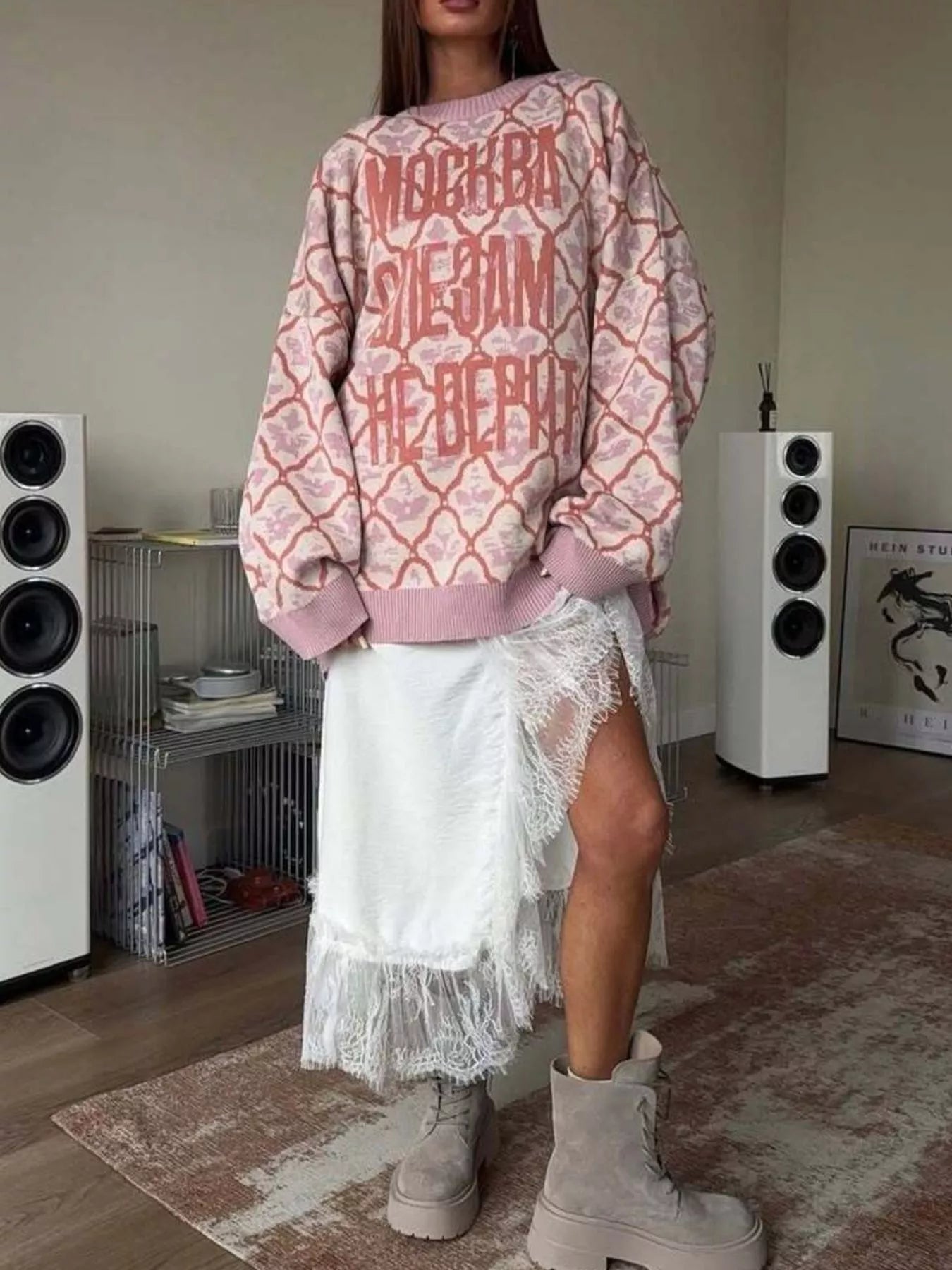 Letter Round Neck Long Sleeve Sweater - MAD RUFFI