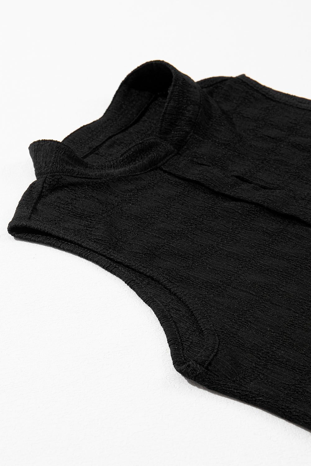 Light Beige Textured Split V Neck Sleeveless Shirt - MAD RUFFI