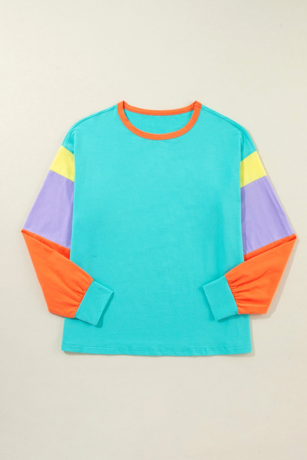 Light Blue Color Block Sleeve Loose Fit Top - MAD RUFFI
