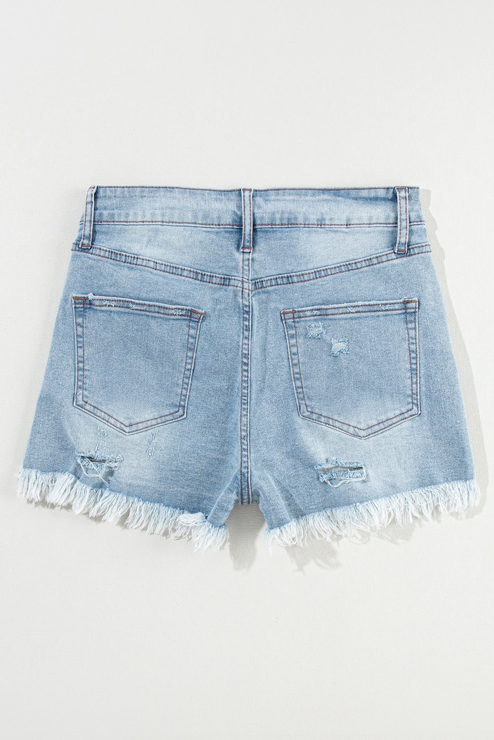 Light Blue Distressed Ripped Raw Hem High Waist Denim Shorts - MAD RUFFI
