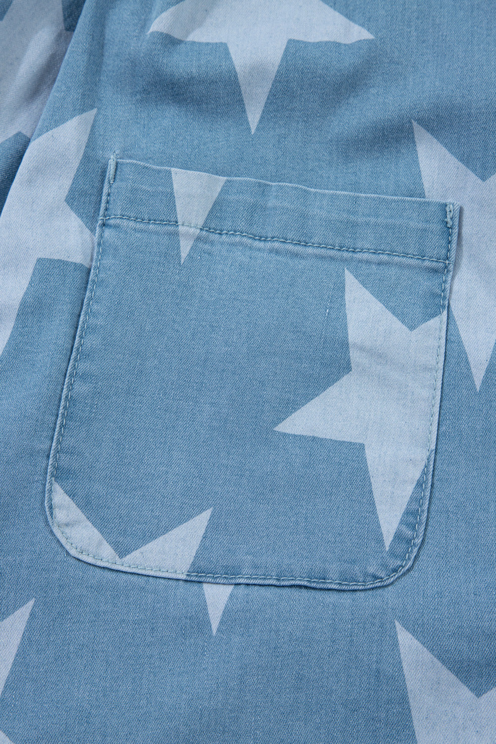 Light Blue Star Printed Buttoned Straps Pocketed Denim Romper - MAD RUFFI