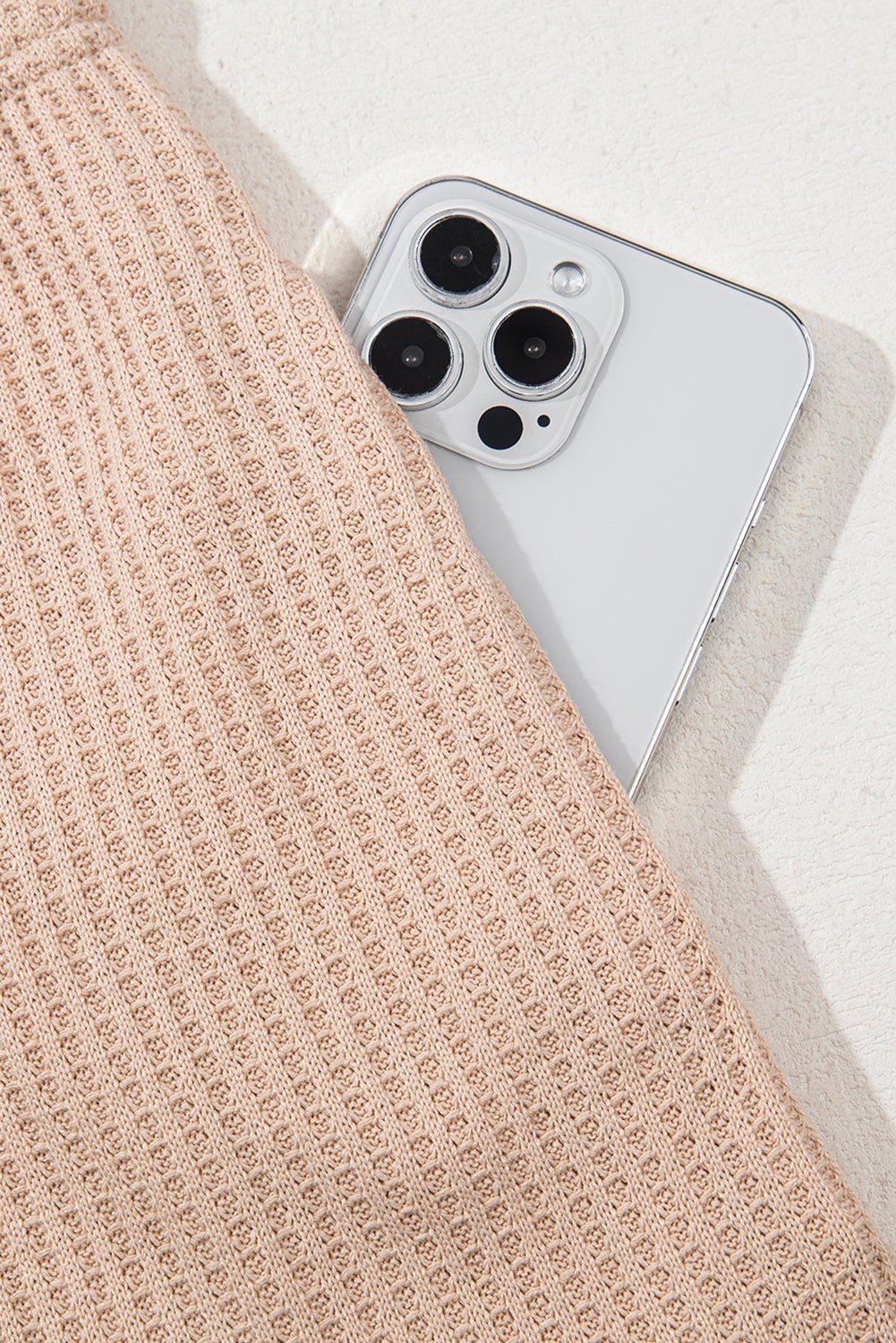 Light French Beige Cactus Graphic Waffle Half Sleeve Tee and Shorts Set - MAD RUFFI