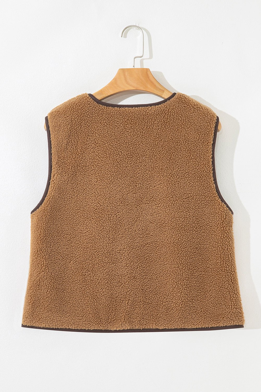 Light French Beige Fleece Tie Front Winter Vest - MAD RUFFI
