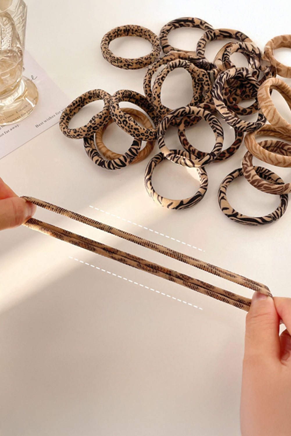 Light French Beige Leopard Print Elastic Hair Tie - MAD RUFFI