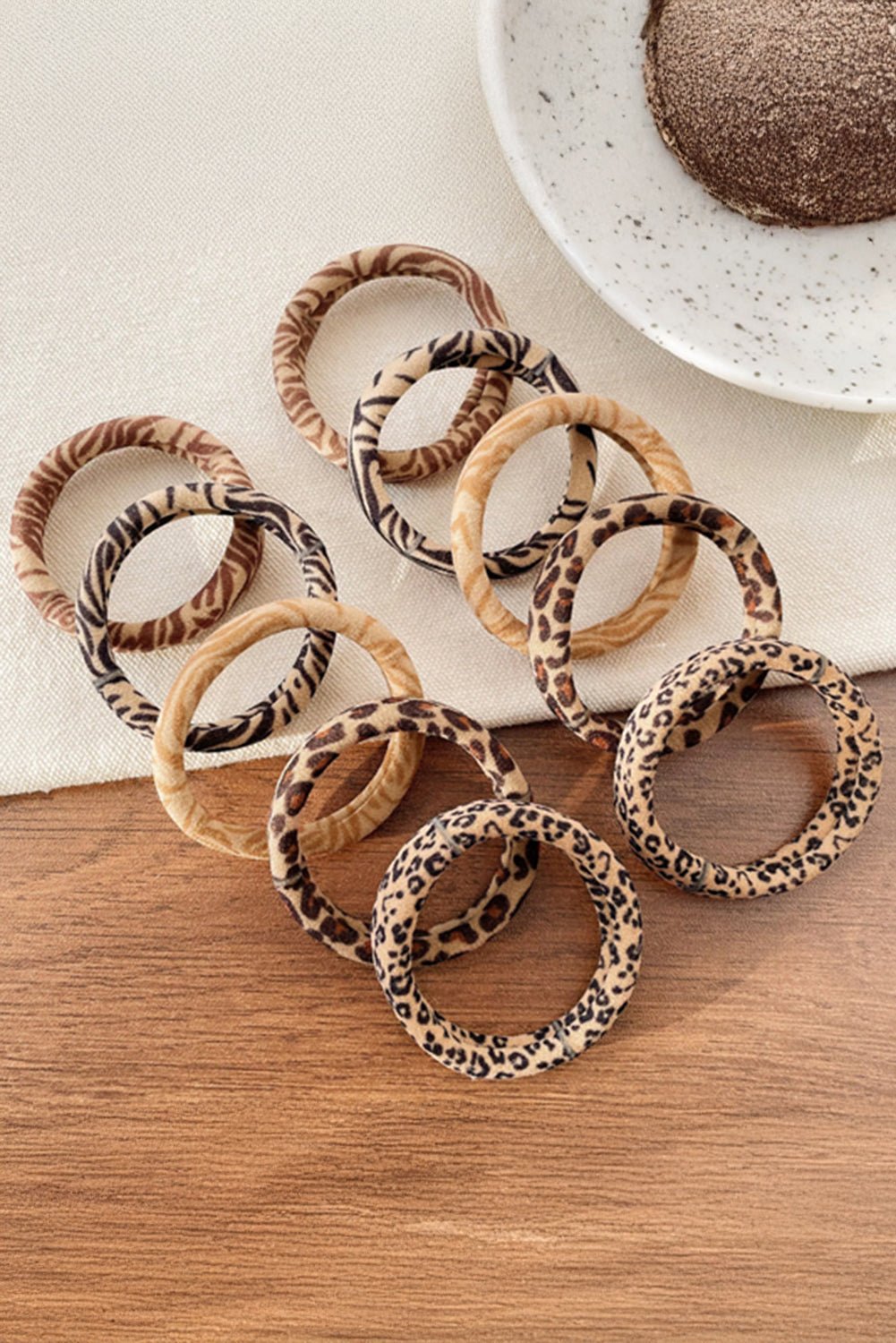 Light French Beige Leopard Print Elastic Hair Tie - MAD RUFFI