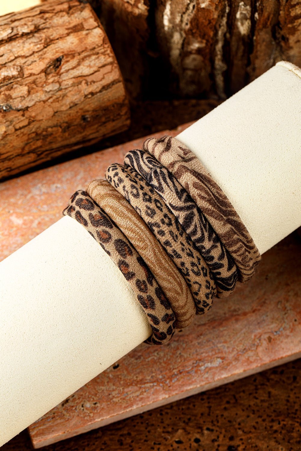 Light French Beige Leopard Print Elastic Hair Tie - MAD RUFFI