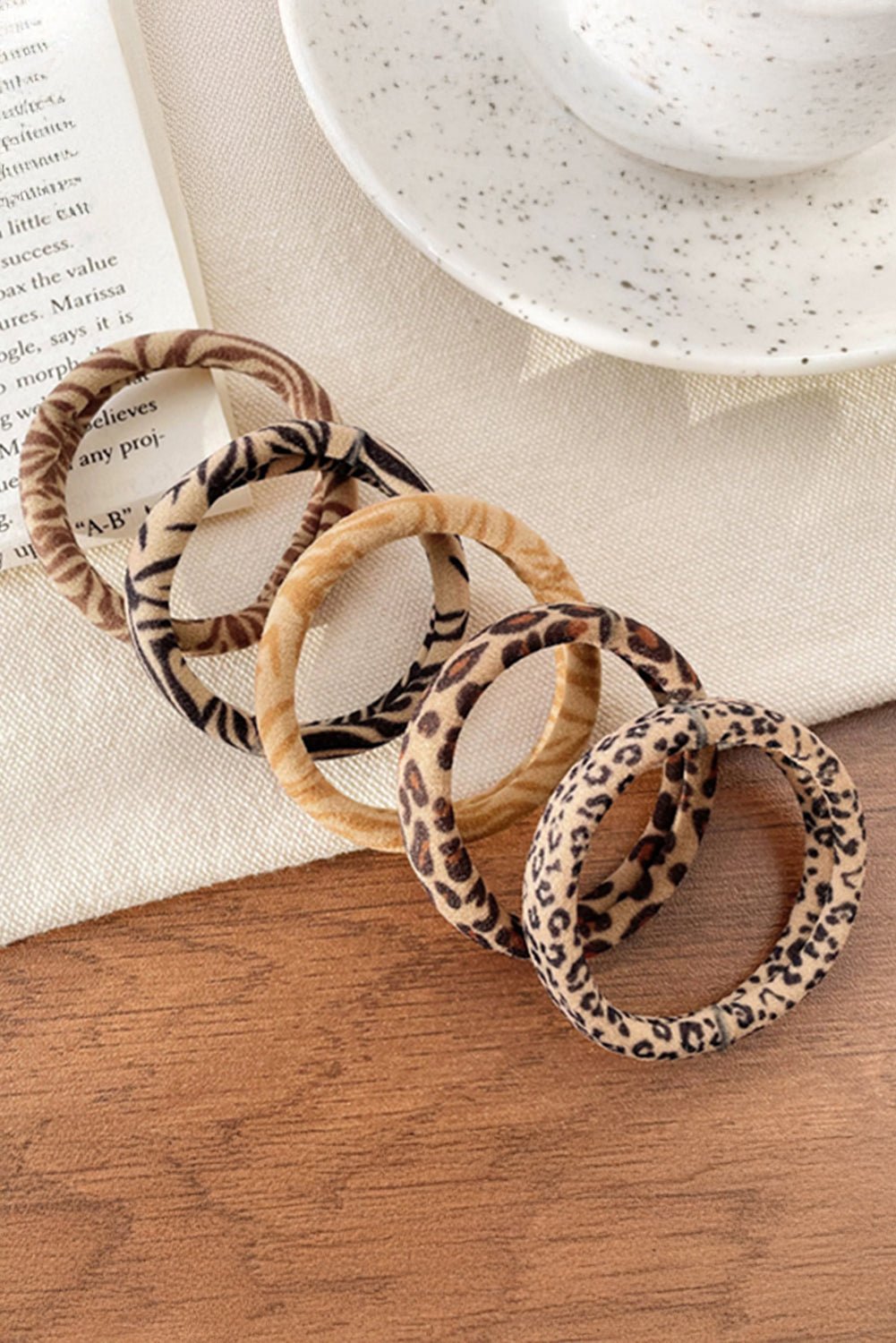 Light French Beige Leopard Print Elastic Hair Tie - MAD RUFFI