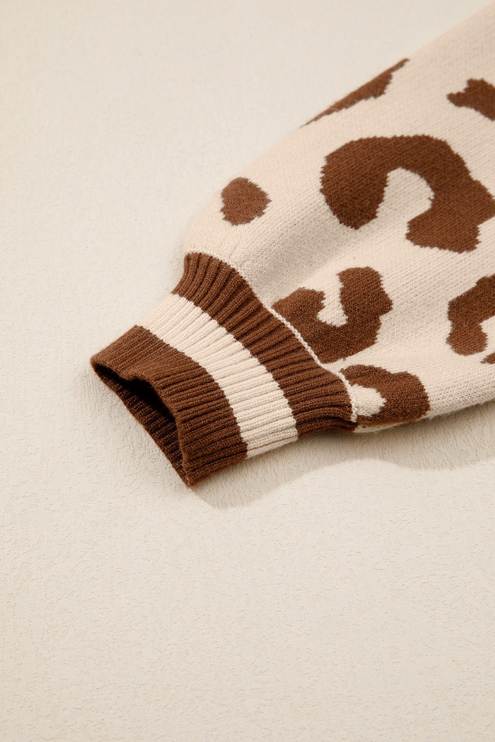 Light French Beige Leopard Printed Knit V Neck Sweater - MAD RUFFI