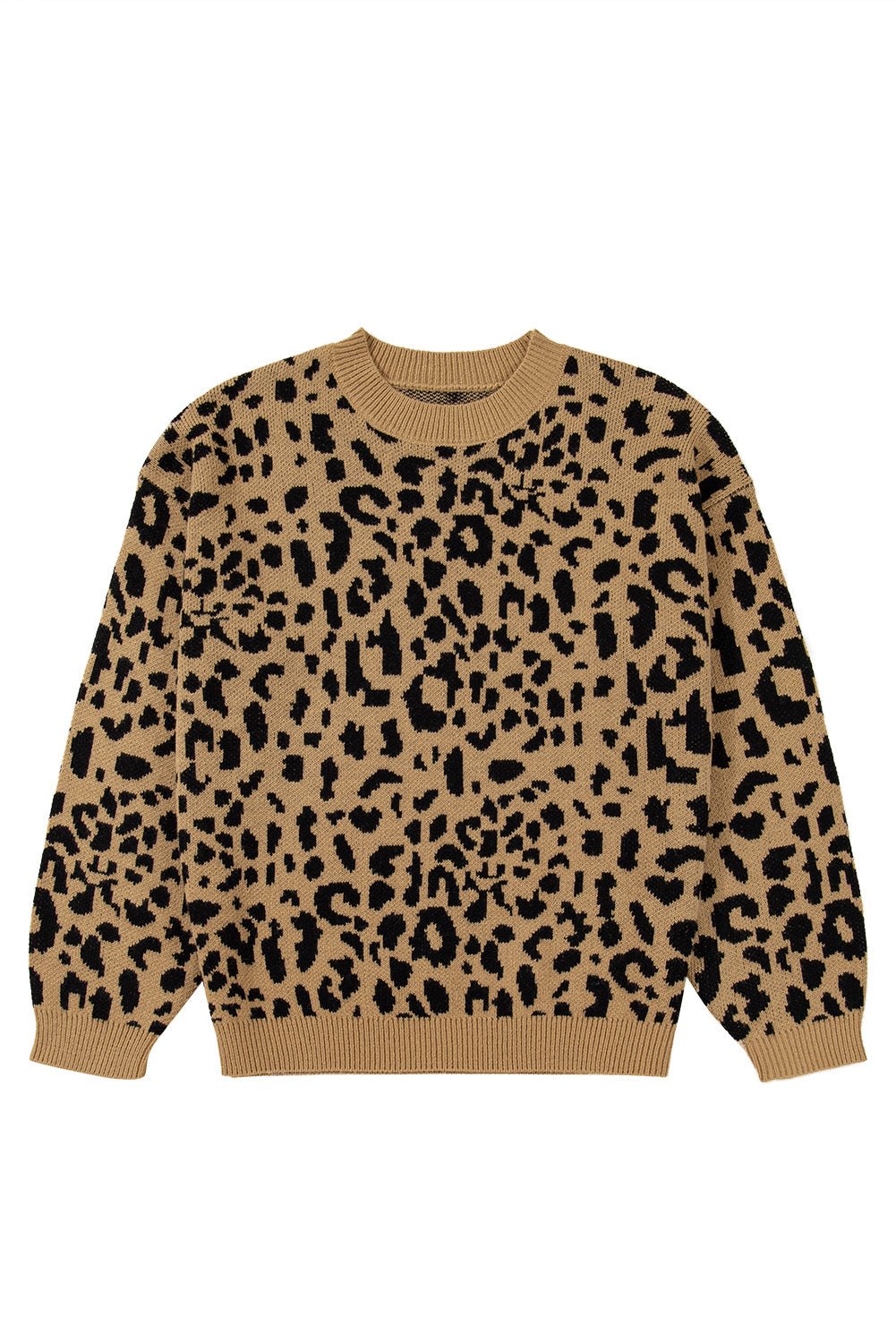 Light French Beige Leopard Round Neck Long Sleeve Sweater - MAD RUFFI