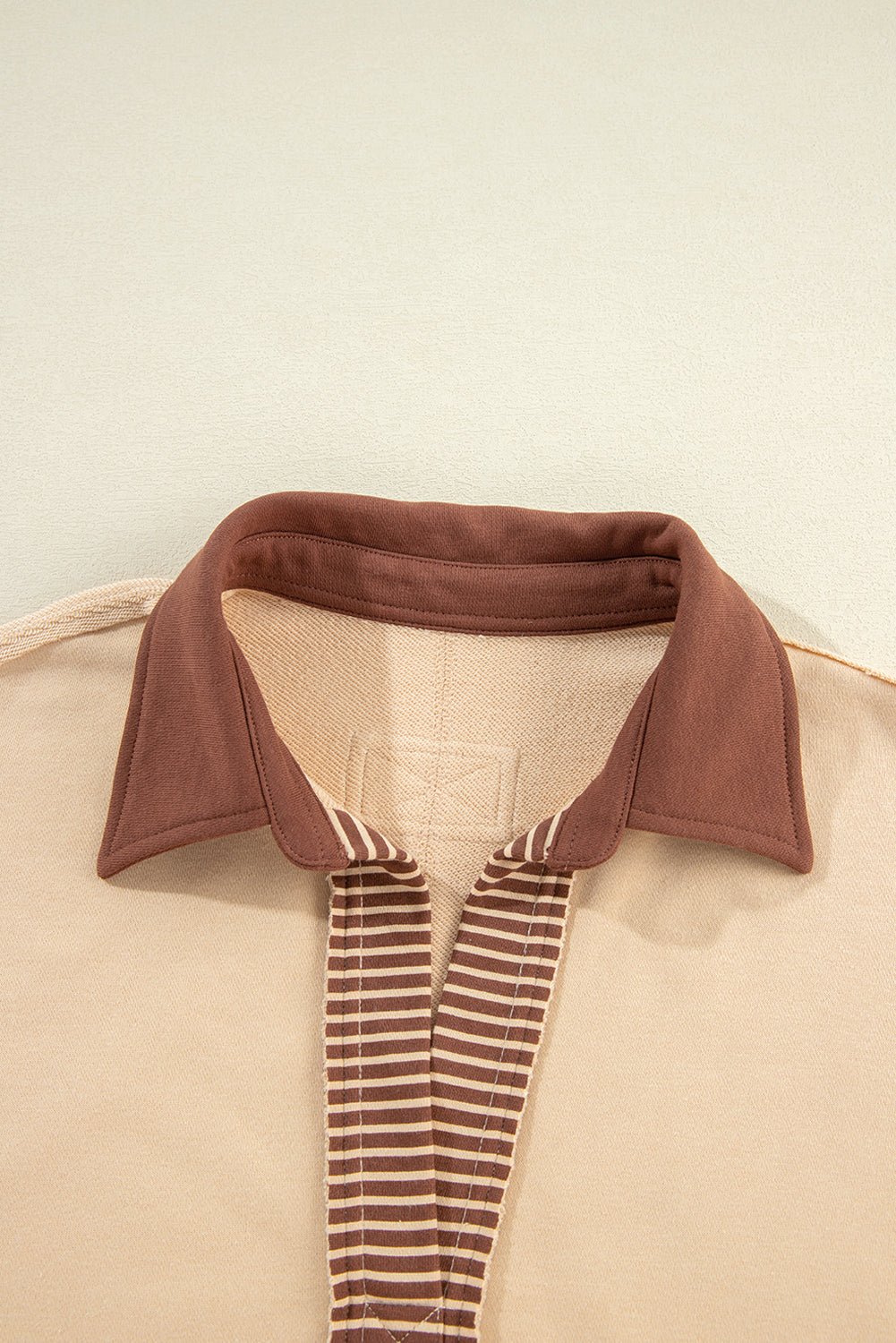 Light French Beige Striped Patchwork Collar Sweatshirt - MAD RUFFI