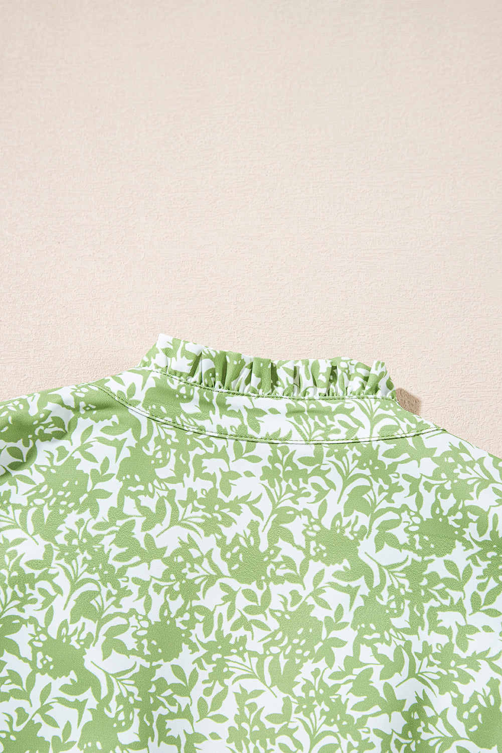 Light Green Floral V-Neck Ruffle Puff Sleeve Blouse - MAD RUFFI