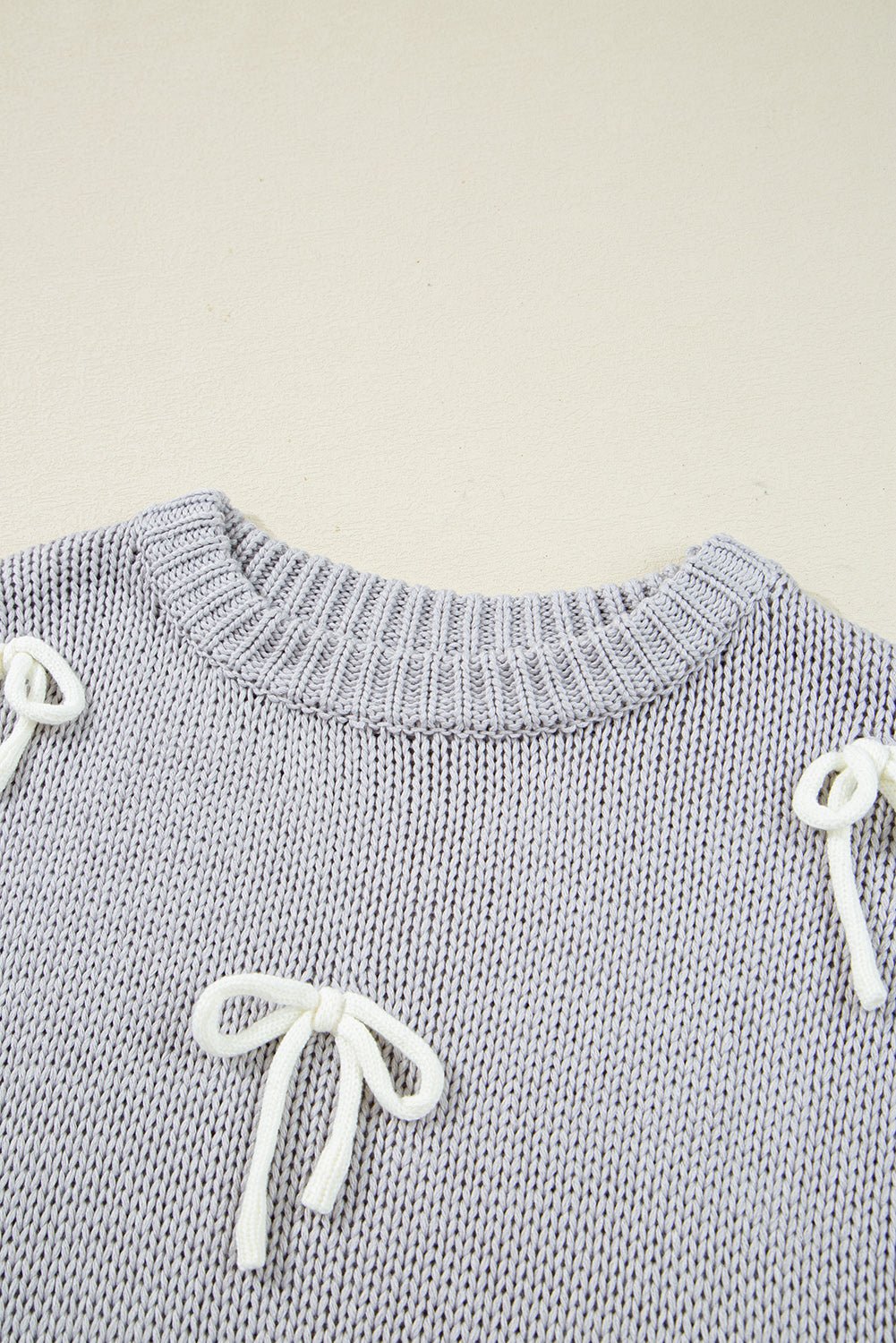 Light Grey Bowknot Applique Cap Sleeve Sweater - MAD RUFFI