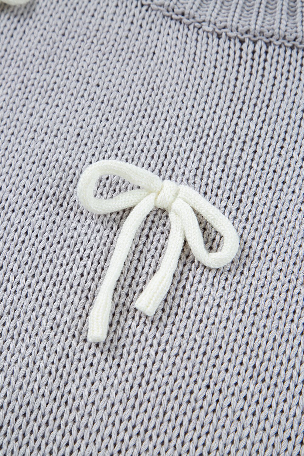 Light Grey Bowknot Applique Cap Sleeve Sweater - MAD RUFFI