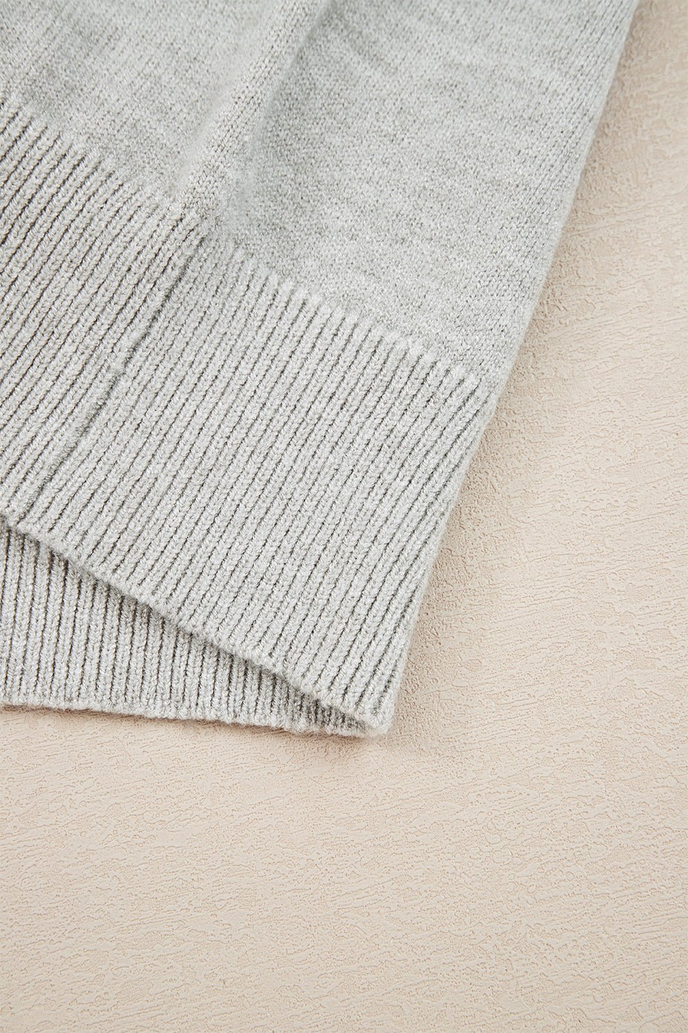 Light Grey Button Keyhole Lace Patchwork Drop Shoulder Sweater - MAD RUFFI