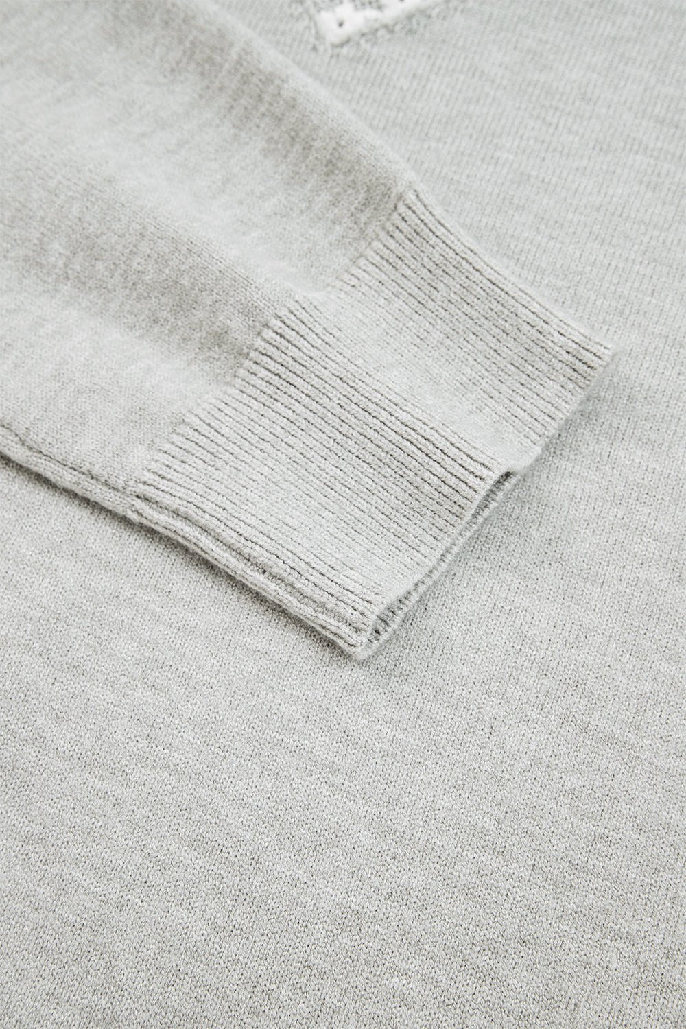 Light Grey Button Keyhole Lace Patchwork Drop Shoulder Sweater - MAD RUFFI