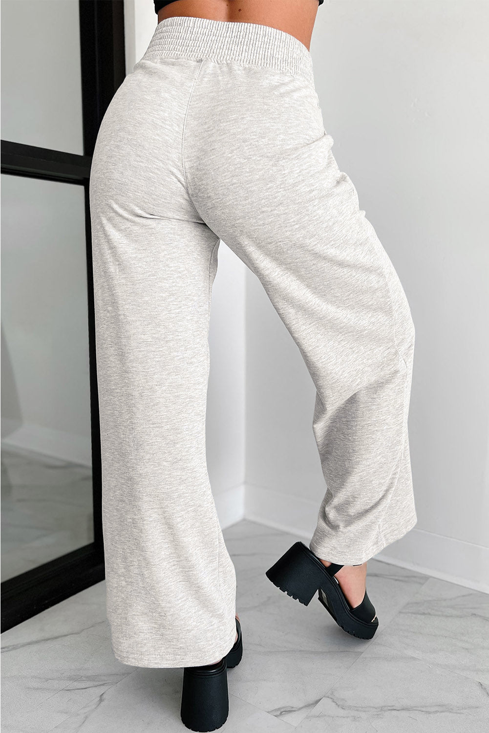 Light Grey Cross-Waist Wide Leg Lounge Pants - MAD RUFFI