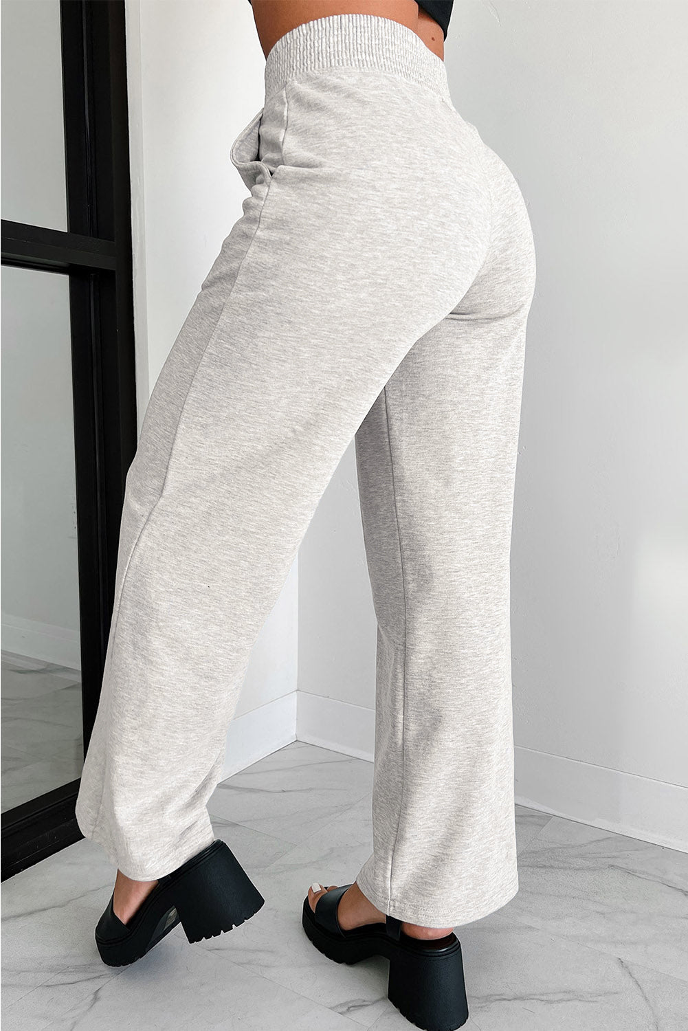 Light Grey Cross-Waist Wide Leg Lounge Pants - MAD RUFFI