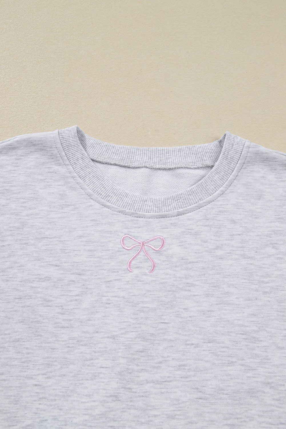 Light Grey Girly Bow Embroidered Pullover Loose Shorts Plus Size Outfit - MAD RUFFI