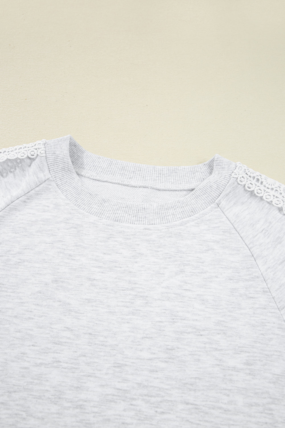 Light Grey Lace Applique Raglan Sleeve Crew Neck Sweatshirt - MAD RUFFI