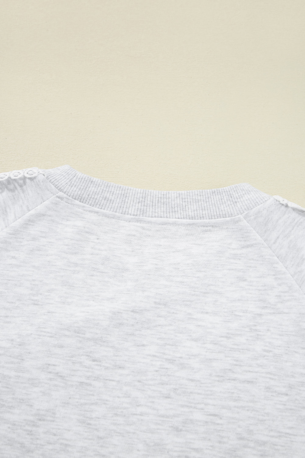 Light Grey Lace Applique Raglan Sleeve Crew Neck Sweatshirt - MAD RUFFI
