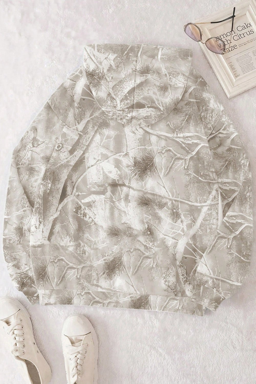 Light Pink Camouflage Plant Print Kangaroo Pocket Oversized Hoodie - MAD RUFFI