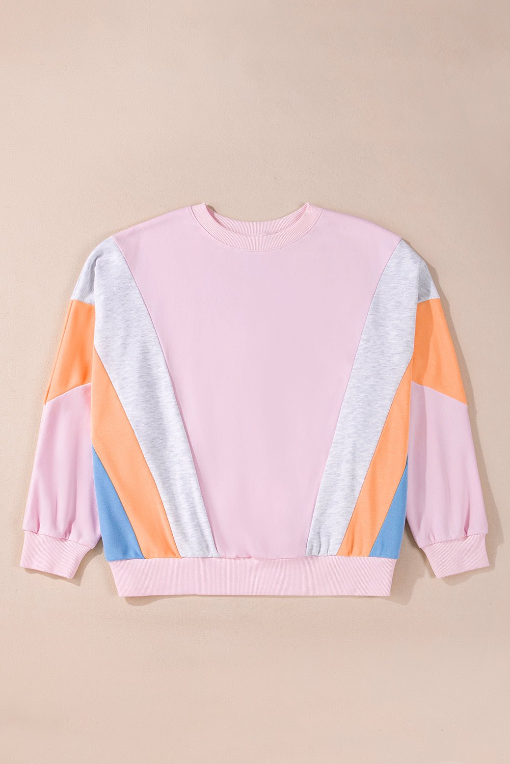 Light Pink Color Block Batwing Sleeve Loose Fit Sweatshirt - MAD RUFFI