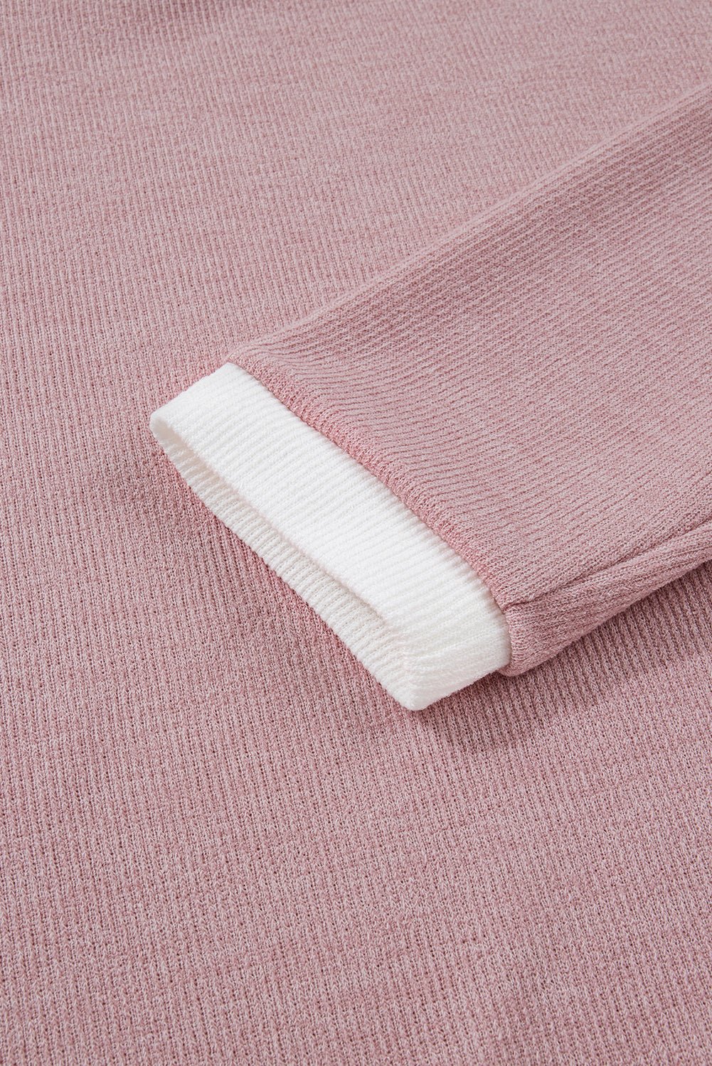 Light Pink Contrast Trim Knitted Drop Shoulder Plus Size Top - MAD RUFFI