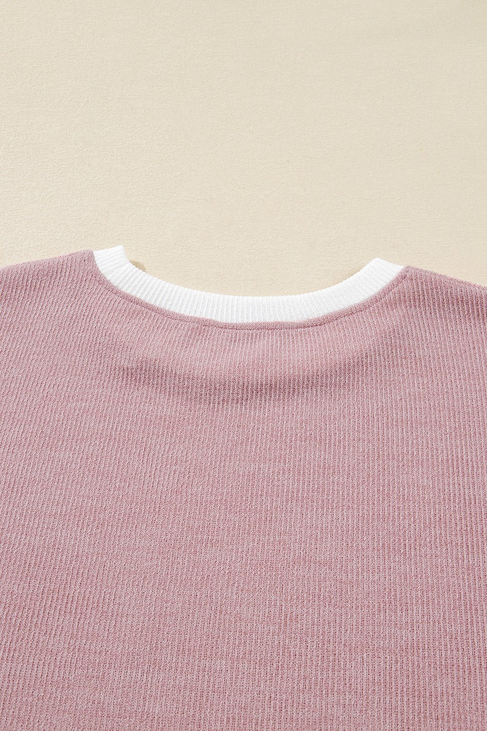 Light Pink Contrast Trim Knitted Drop Shoulder Plus Size Top - MAD RUFFI
