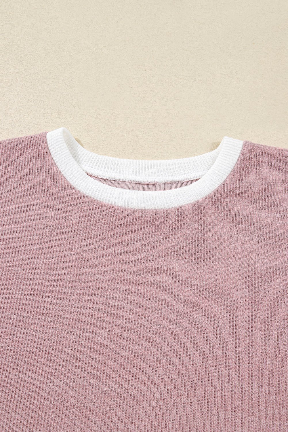 Light Pink Contrast Trim Knitted Drop Shoulder Plus Size Top - MAD RUFFI