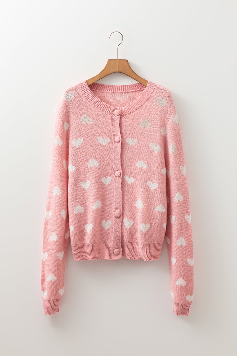 Light Pink Heart Pattern Button Front Cardigan Sweater - MAD RUFFI