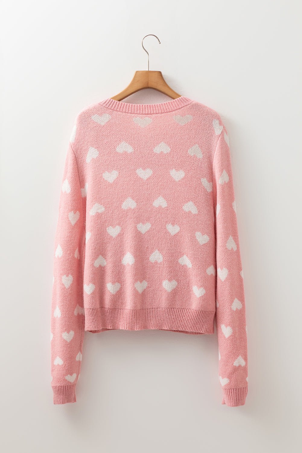 Light Pink Heart Pattern Button Front Cardigan Sweater - MAD RUFFI