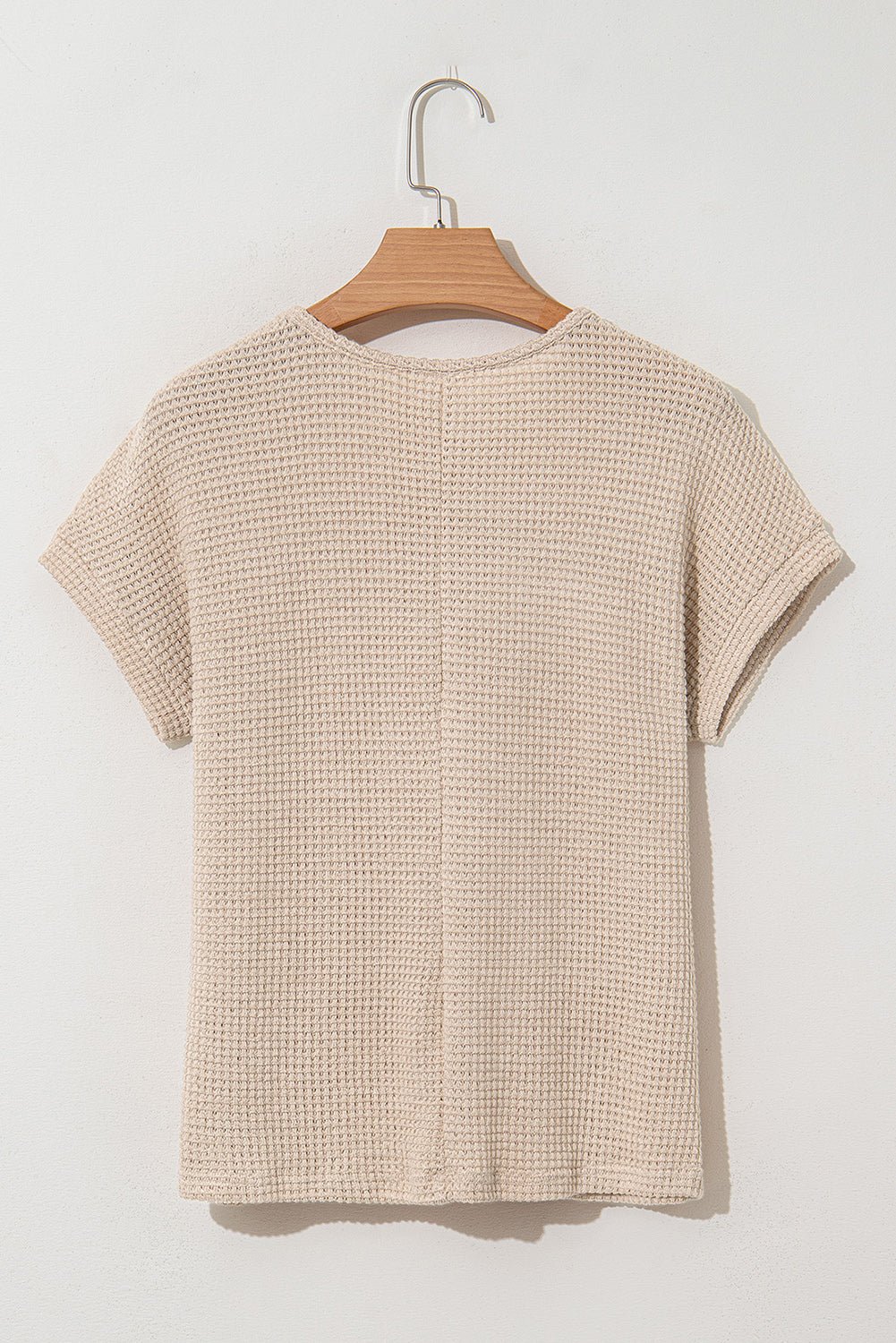 Light Pink Hollow Patchwork Waffle Knit Top - MAD RUFFI
