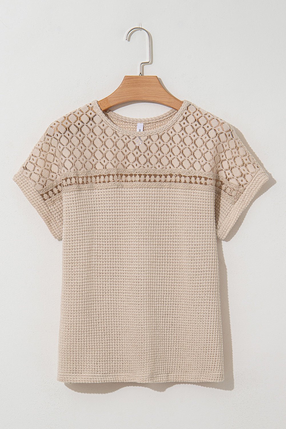 Light Pink Hollow Patchwork Waffle Knit Top - MAD RUFFI