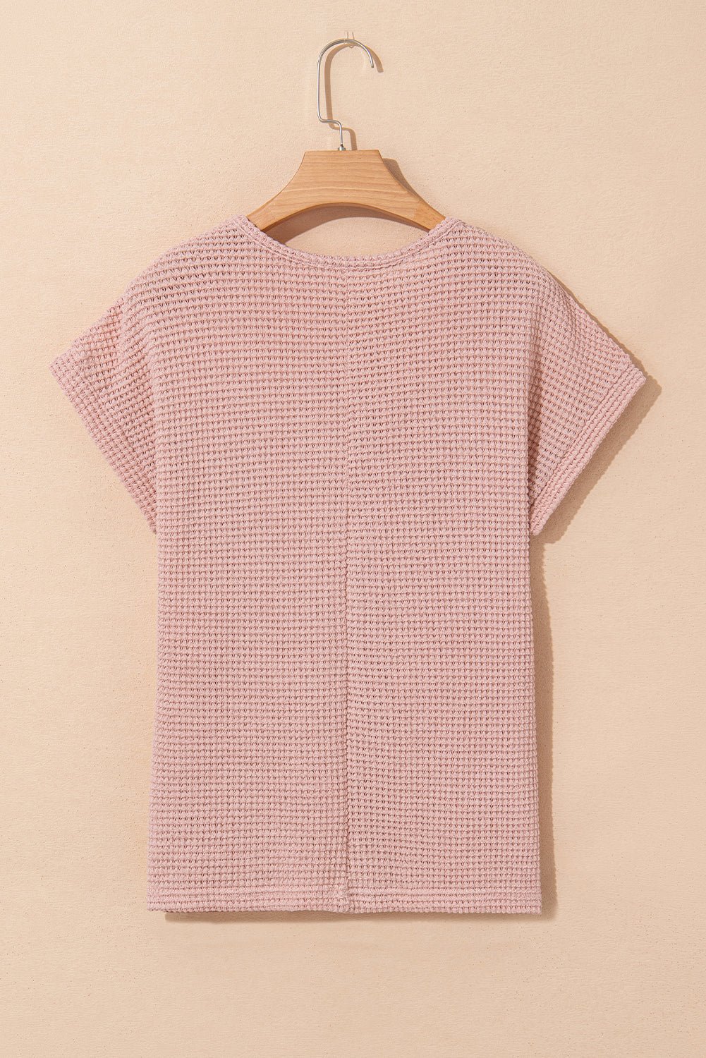 Light Pink Hollow Patchwork Waffle Knit Top - MAD RUFFI
