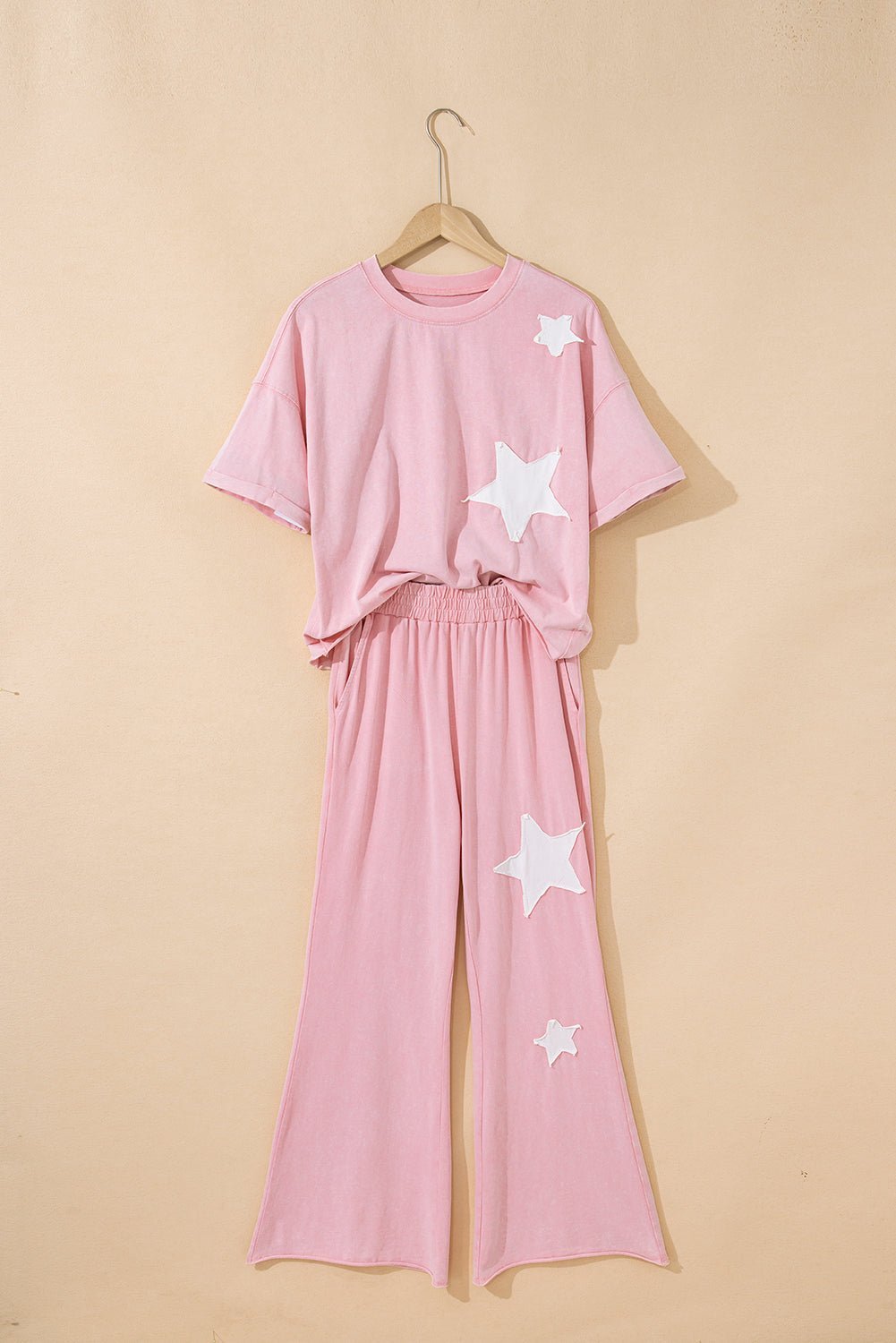 Light Pink Mineral Wash Star Patched Loose Pants Set - MAD RUFFI