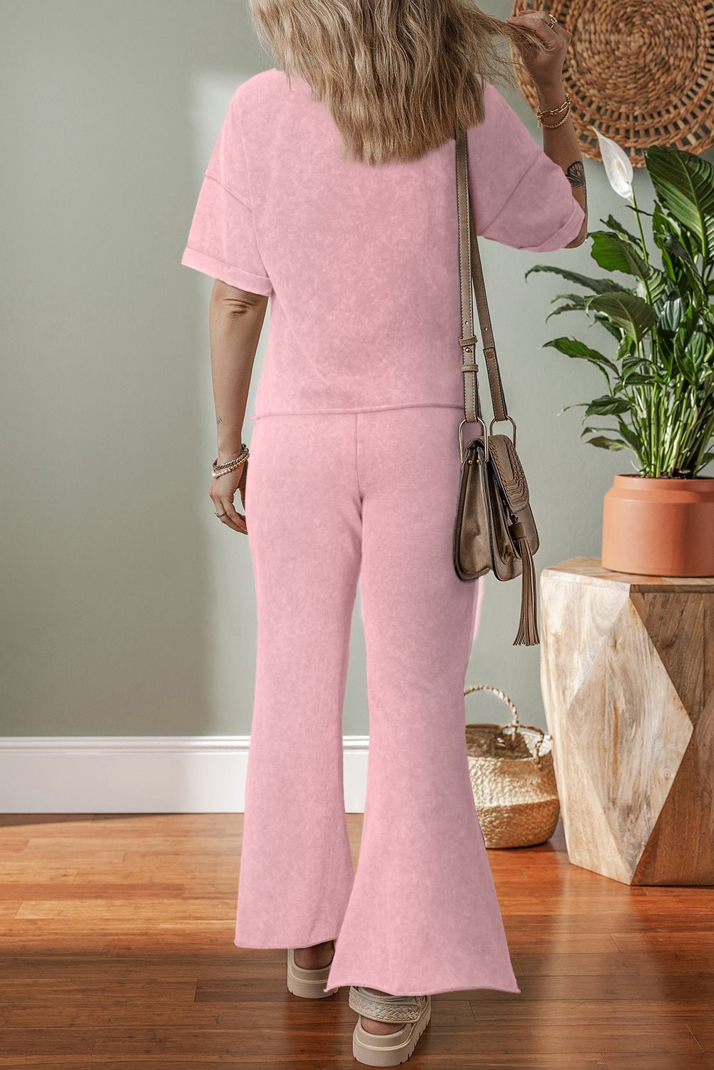 Light Pink Mineral Wash Star Patched Loose Pants Set - MAD RUFFI