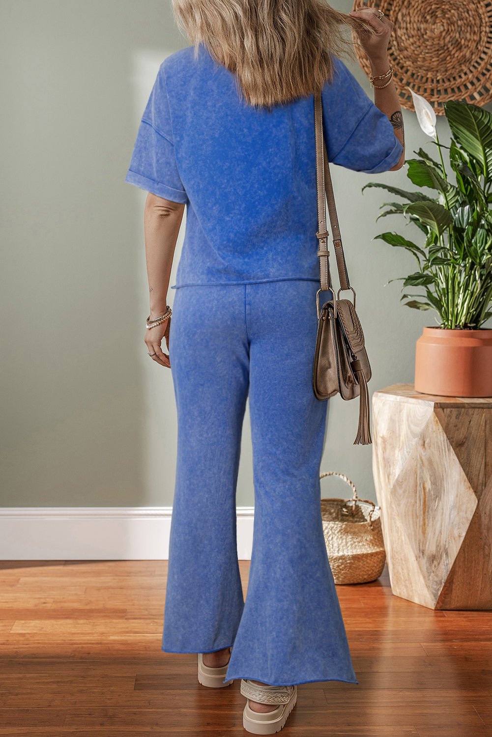 Light Pink Mineral Wash Star Patched Loose Pants Set - MAD RUFFI