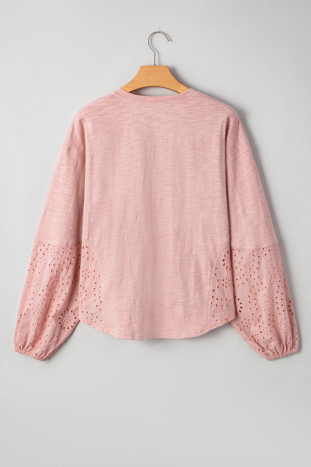 Light Pink Notch V Neck Batwing Sleeve Patchwork Blouse - MAD RUFFI