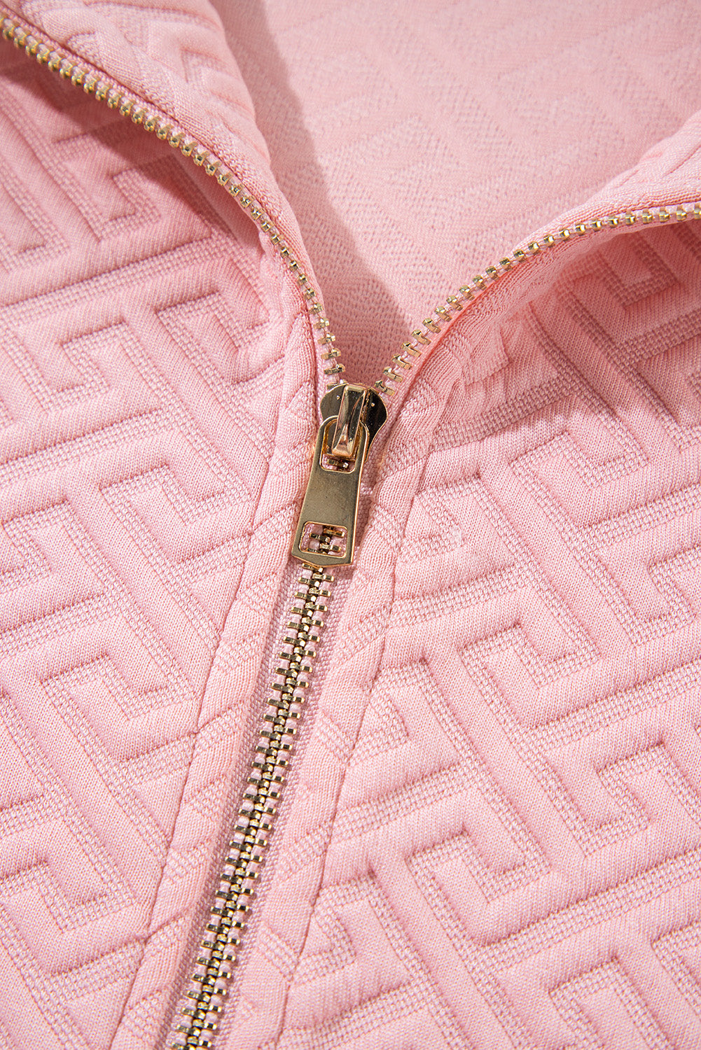 Light Pink Solid Textured Half Zipper Collared Sweatshirt - Sweatshirts & Hoodies