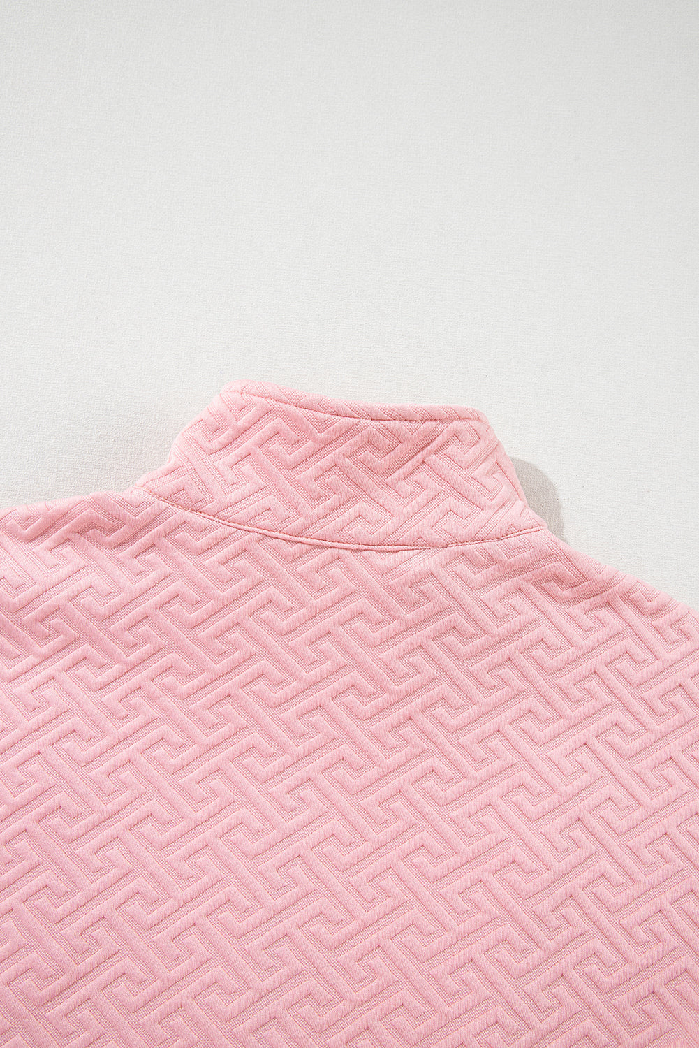 Light Pink Solid Textured Half Zipper Collared Sweatshirt - Sweatshirts & Hoodies