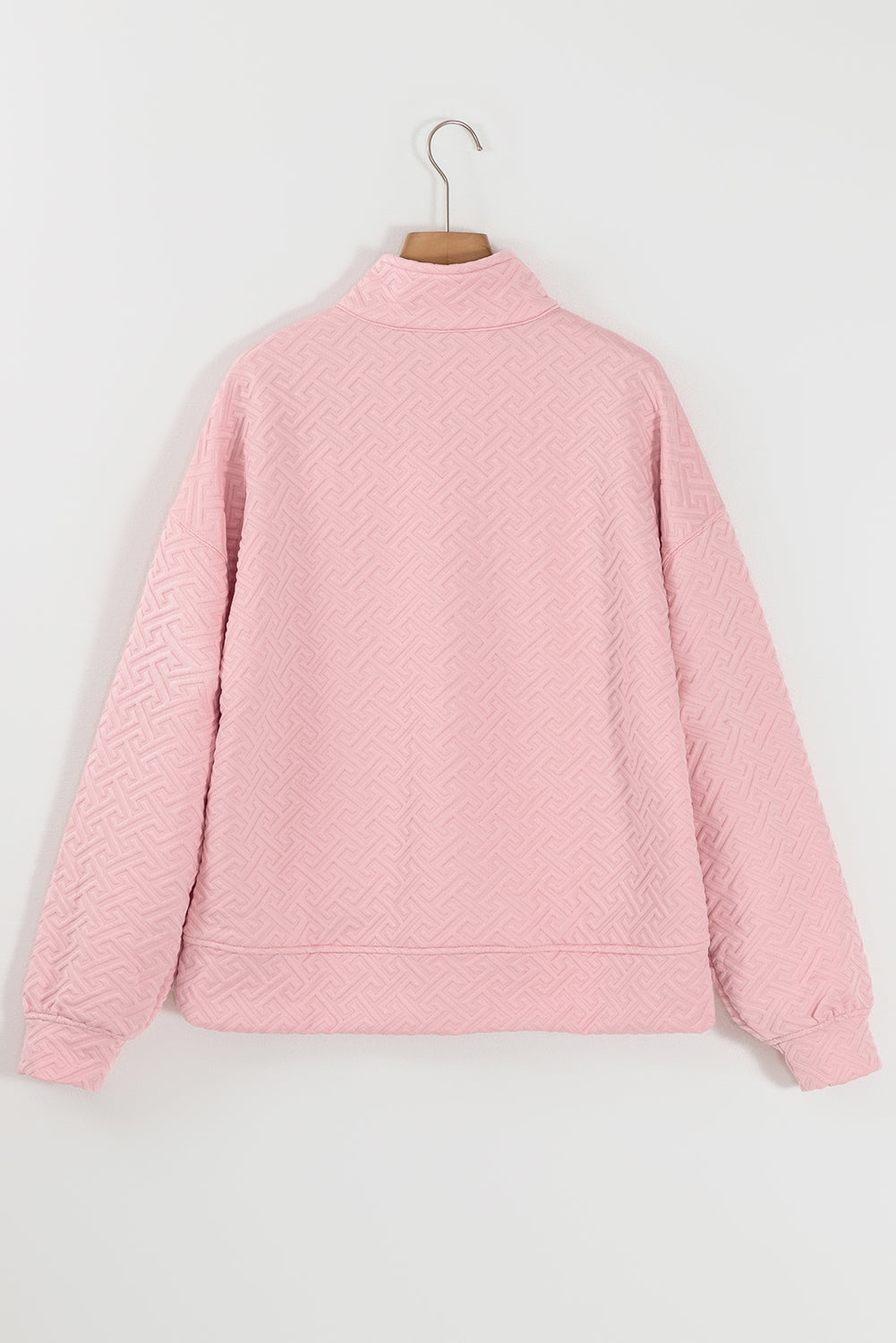 Light Pink Solid Textured Half Zipper Collared Sweatshirt - Sweatshirts & Hoodies