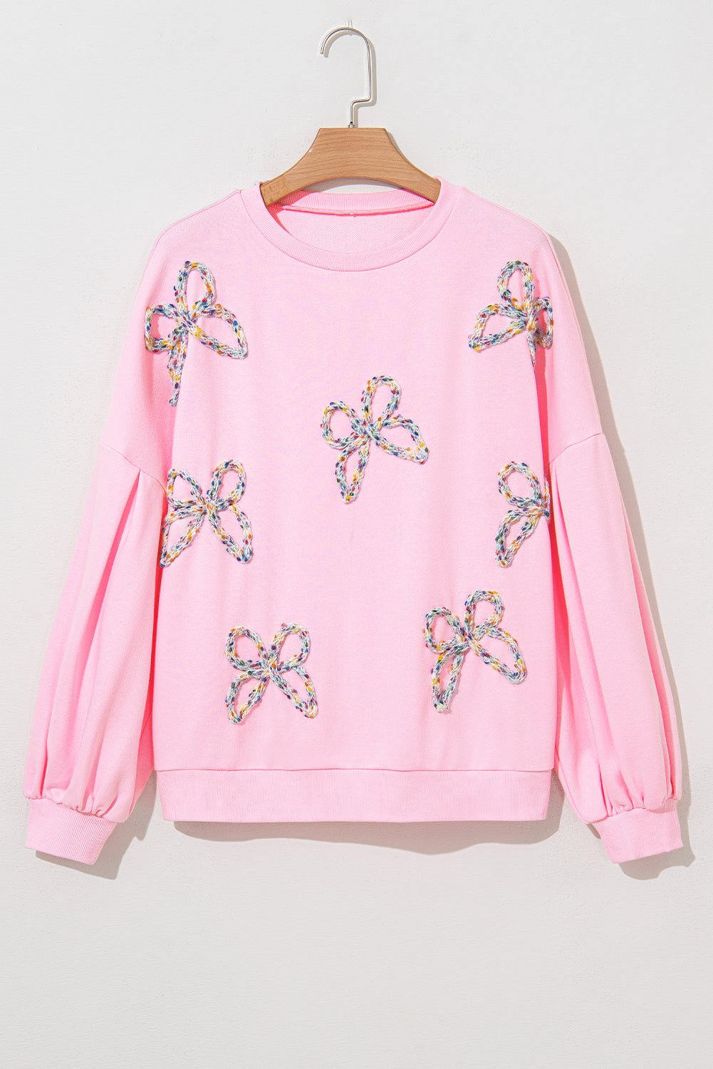 Light Pink Sweet Bow Lantern Sleeve Oversized Pullover Sweatshirt - MAD RUFFI