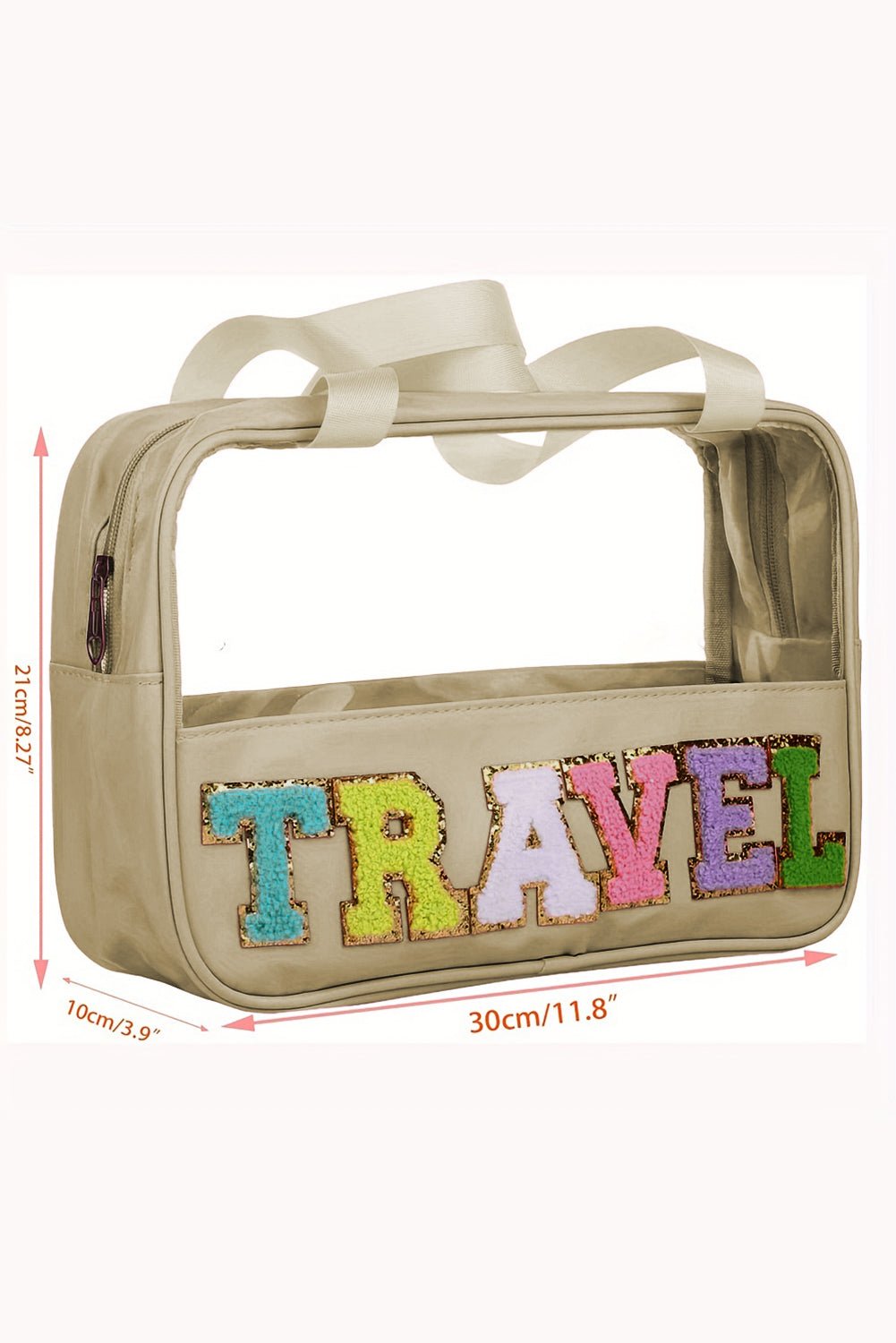 Light Pink TRAVEL Chenille Letter Clear PVC Makeup Bag - MAD RUFFI