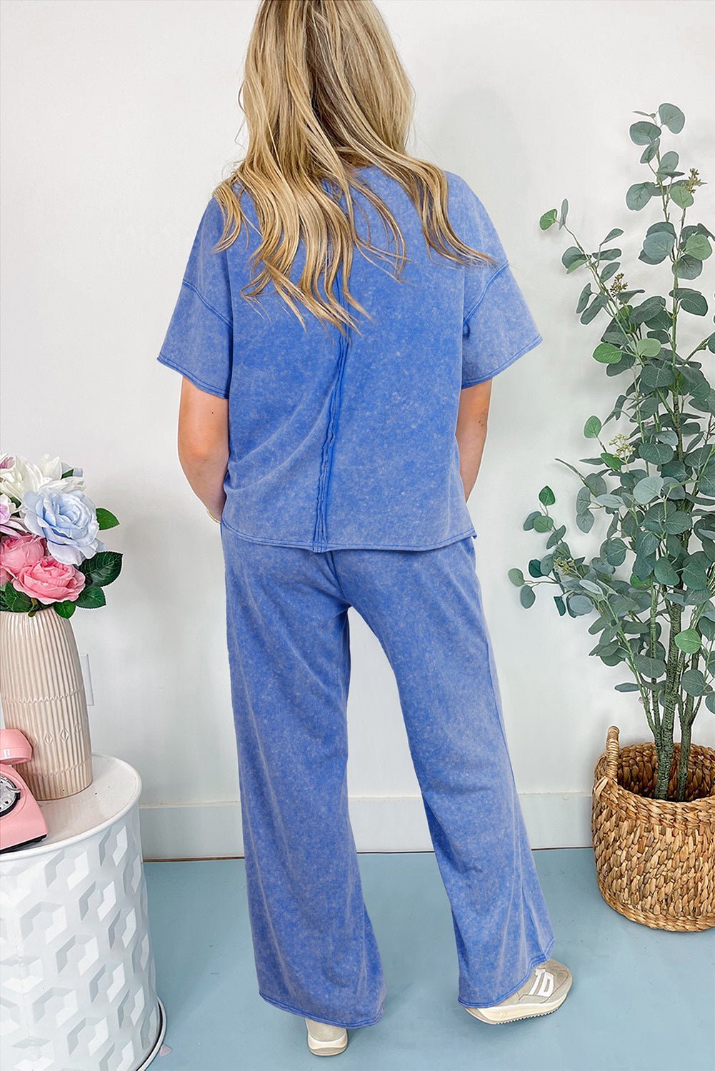 Lilac Floral Patch Exposed Seam Raw Edge Pants Set - MAD RUFFI