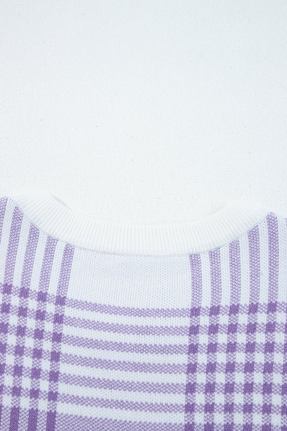 Lilac Plaid Print Ribbed Trim Loose Sweater - MAD RUFFI