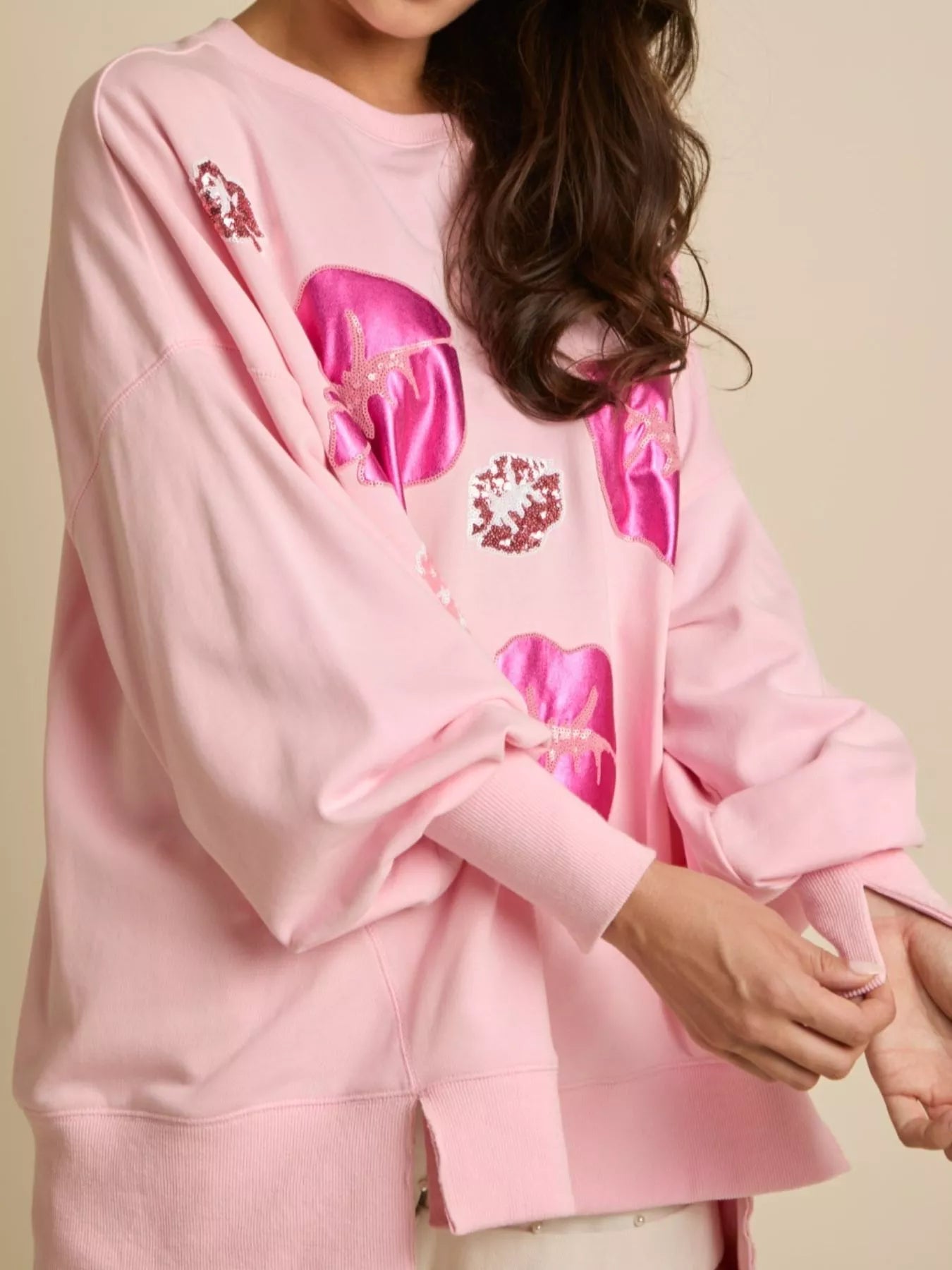 Lips Round Neck Dropped Shoulder Sweatshirt - MAD RUFFI