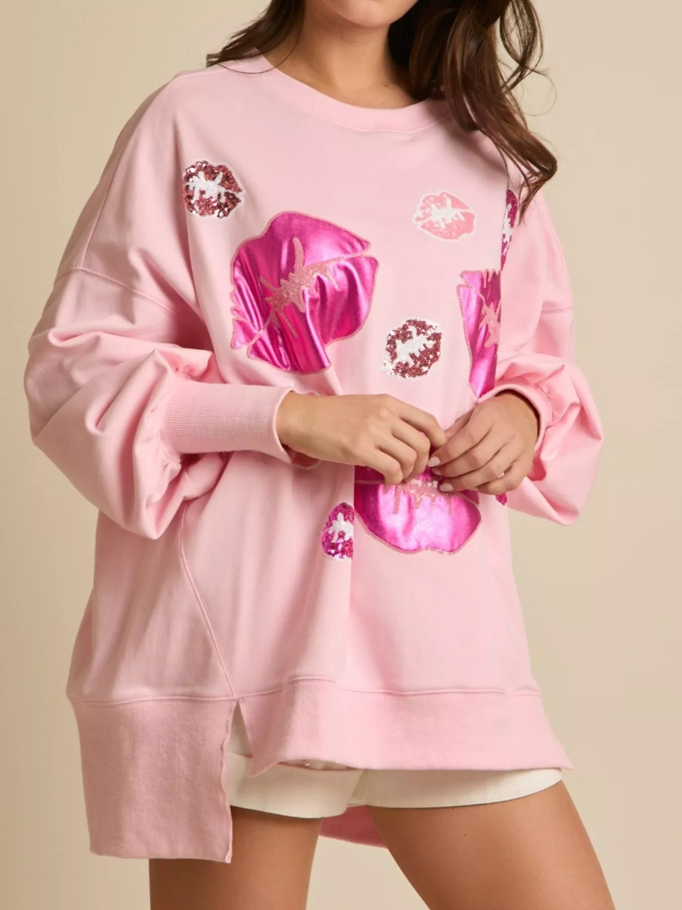Lips Round Neck Dropped Shoulder Sweatshirt - MAD RUFFI